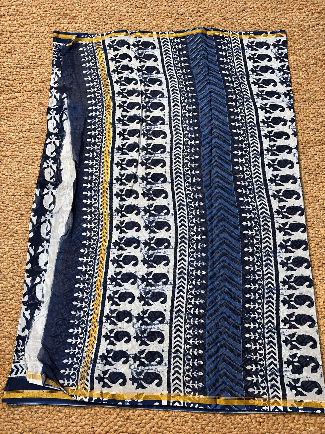 Pure Handloom Chanderi Cotton - Indigo Blue with Mango motifs
