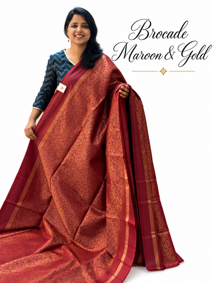 Pure Handloom Soft Silk - Brocade Maroon & Gold