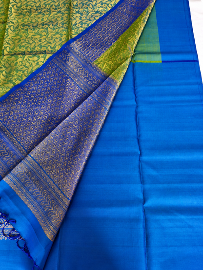 Pure Handloom Soft Silk - Brocade Green & Royal Blue