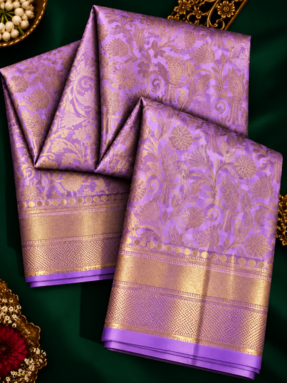 Pure Handloom Silk Kanjeevaram - Mauve Winged duo & Golden zari border