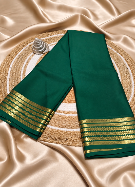 Pure Mysore Crepe Silk - Bottle Green geometric pattern border