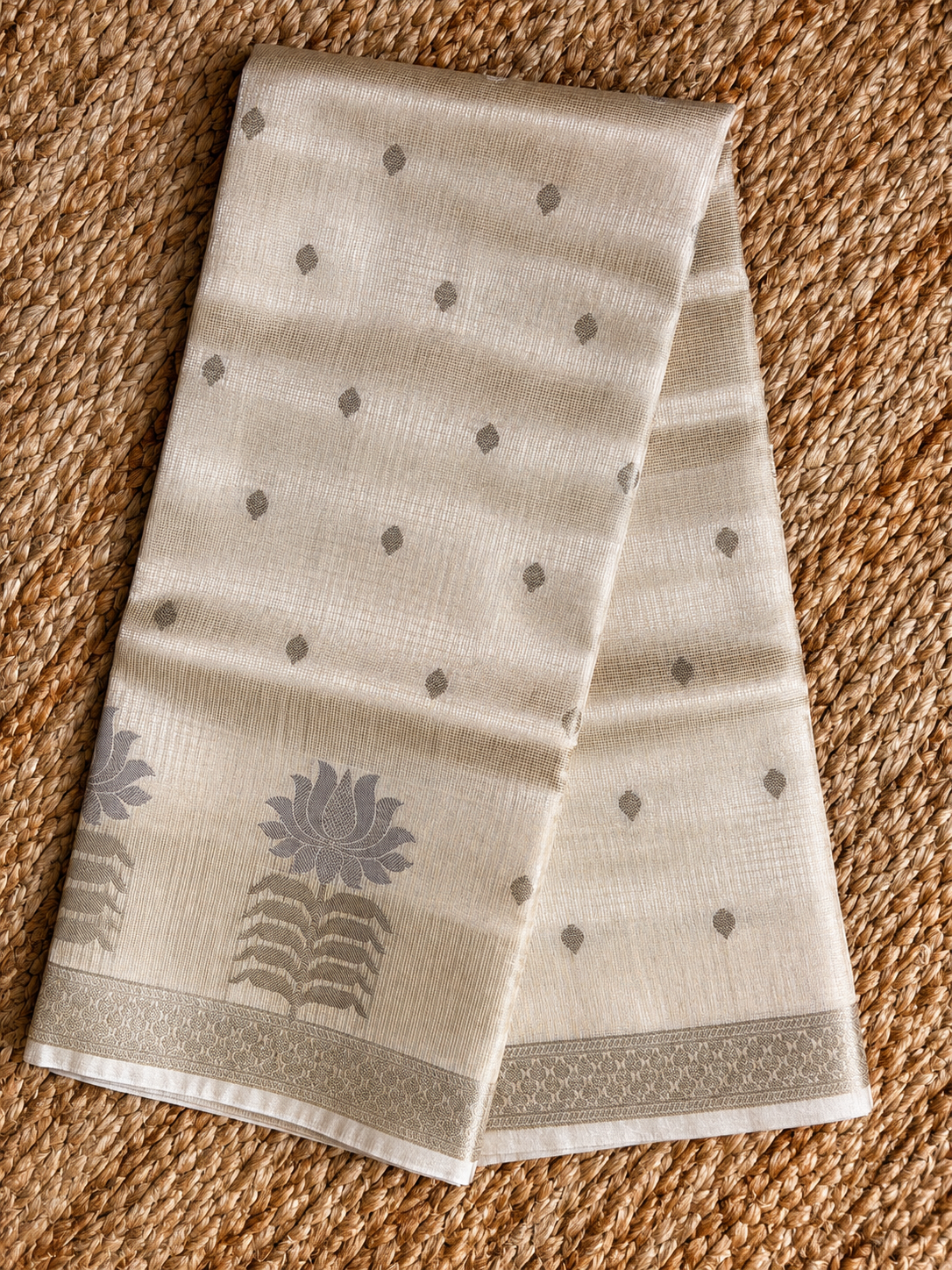 Kota Doria - Gold with lotus floral border