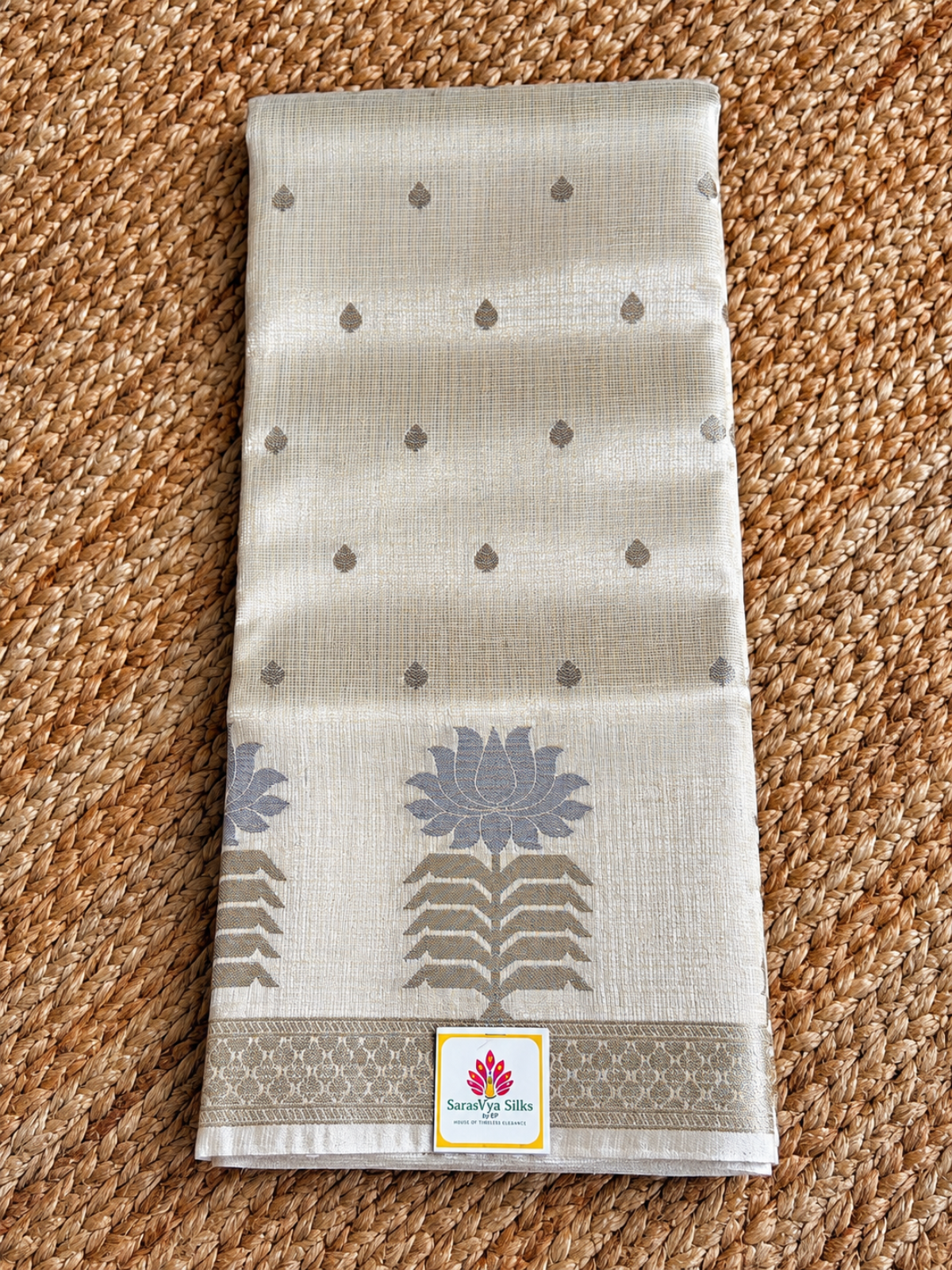 Kota Doria - Gold with lotus floral border