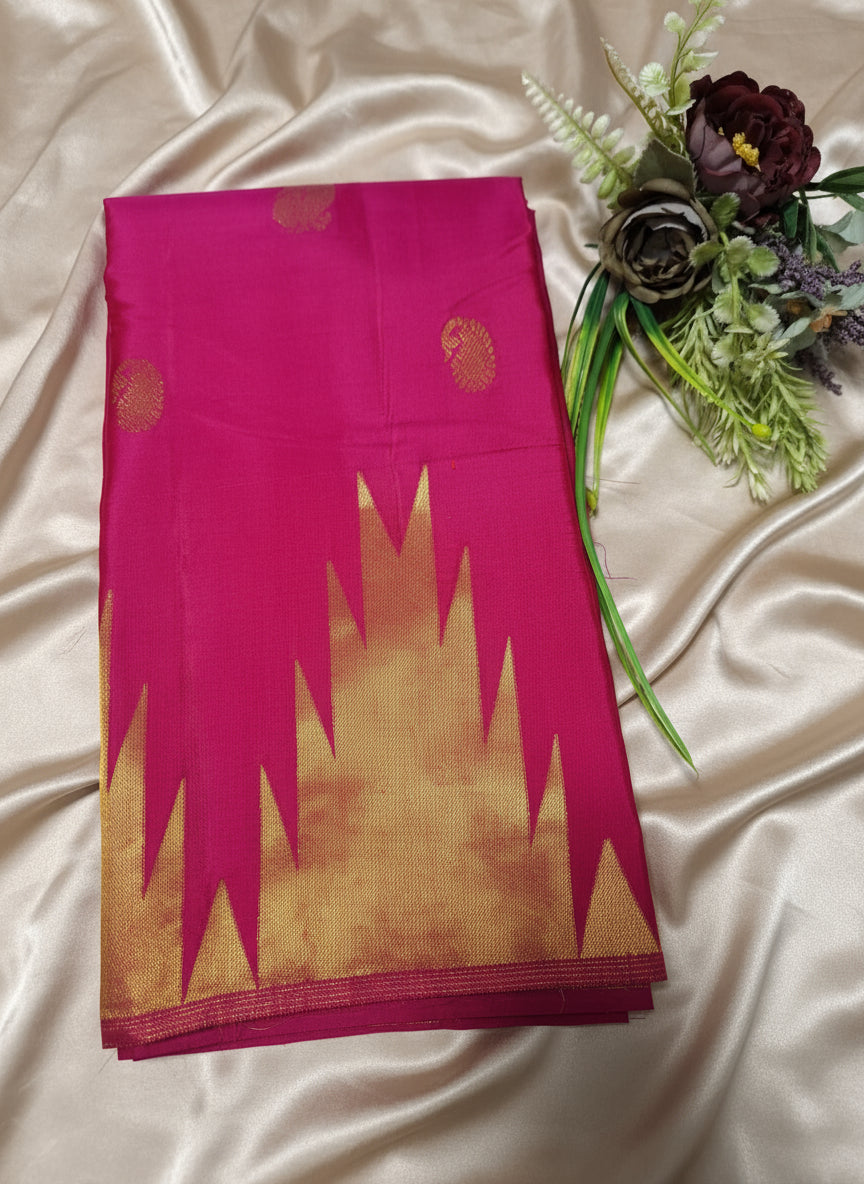 Pure Kanjeevaram-Hot Pink Temple Border Peacock-Mango motifs