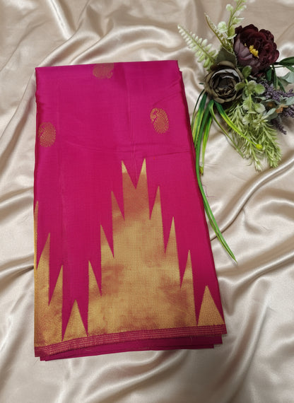 Pure Kanjeevaram-Hot Pink Temple Border Peacock-Mango motifs