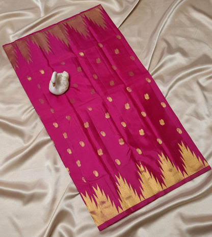 Pure Kanjeevaram-Hot Pink Temple Border Peacock-Mango motifs