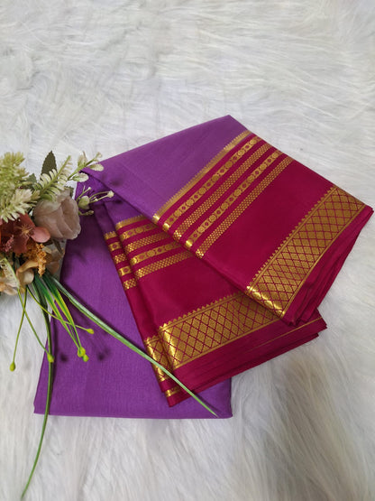 Pure Mysore Crepe Silk - Electric Purple & Rani Pink Golden border
