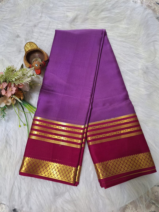 Pure Mysore Crepe Silk - Electric Purple & Rani Pink Golden border