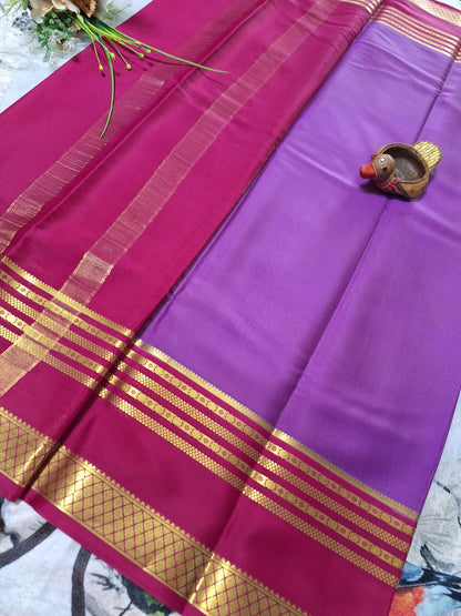 Pure Mysore Crepe Silk - Electric Purple & Rani Pink Golden border