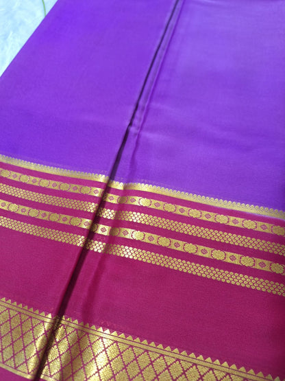 Pure Mysore Crepe Silk - Electric Purple & Rani Pink Golden border