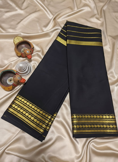 Pure Mysore Crepe Silk - Black Saree center golden zari lines