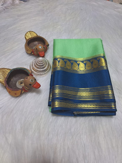 Pure Mysore Crepe Silk - Aquamarine & Teal Blue accented Kairi Motifs