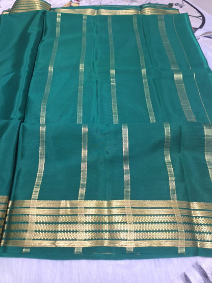 Pure Mysore Crepe Silk - Bottle Green geometric pattern border