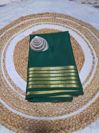 Pure Mysore Crepe Silk - Bottle Green geometric pattern border