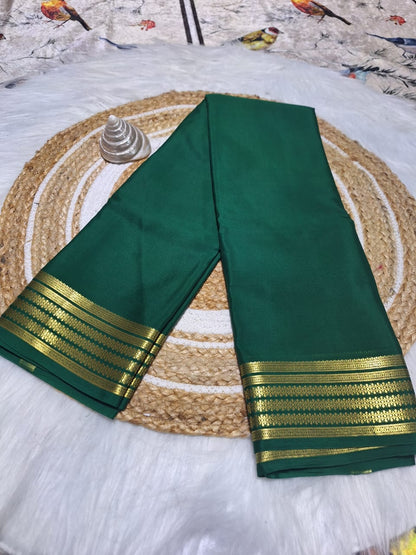 Pure Mysore Crepe Silk - Bottle Green geometric pattern border