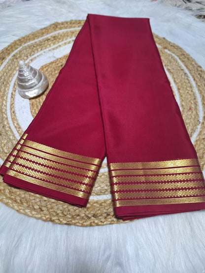 Pure Mysore Crepe Silk - Rani color geometric pattern border