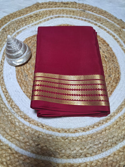 Pure Mysore Crepe Silk - Rani color geometric pattern border