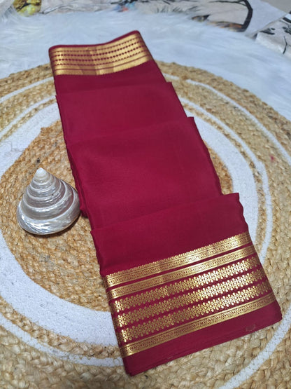 Pure Mysore Crepe Silk - Rani color geometric pattern border