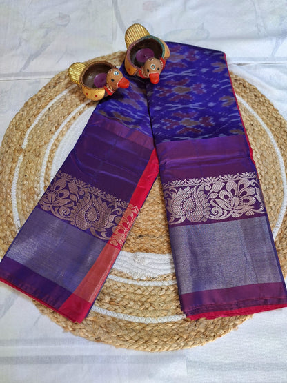 Classic Uppada Soft Silk - Purple and Pink Ikat Design & Kanchi border