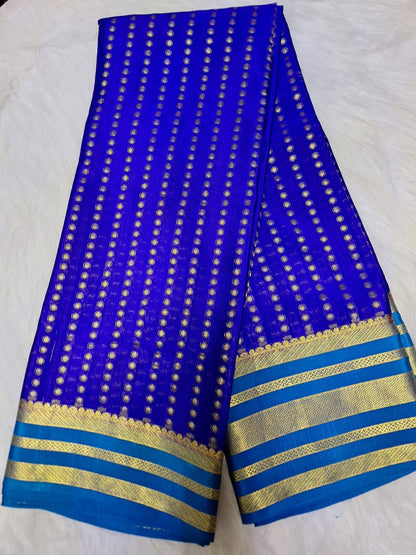 Pure Mysore Crepe Silk - Royal Blue & Sky blue 1000 boota pattern