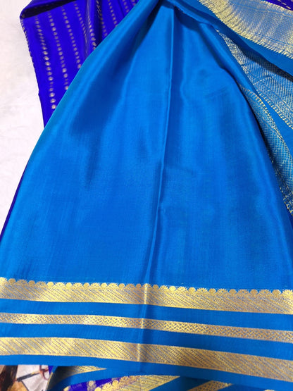 Pure Mysore Crepe Silk - Royal Blue & Sky blue 1000 boota pattern