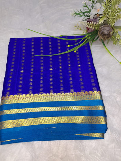 Pure Mysore Crepe Silk - Royal Blue & Sky blue 1000 boota pattern