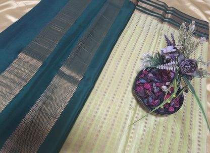 Pure Mysore Crepe SIlk - Light & Dark green 1000 zari boota pattern