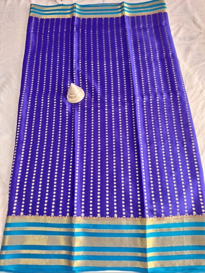 Pure Mysore Crepe Silk - Royal Blue & Sky blue 1000 boota pattern