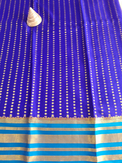 Pure Mysore Crepe Silk - Royal Blue & Sky blue 1000 boota pattern