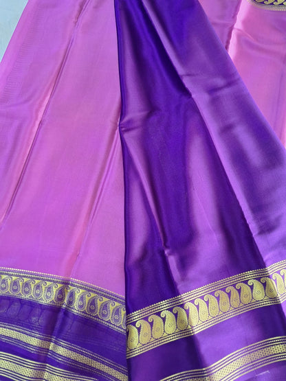 Pure Mysore Crepe Silk - Mauve & Purple accented Kairi Motifs Border