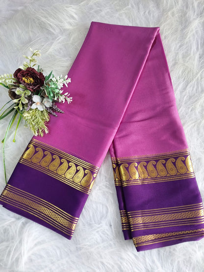 Pure Mysore Crepe Silk - Mauve & Purple accented Kairi Motifs Border