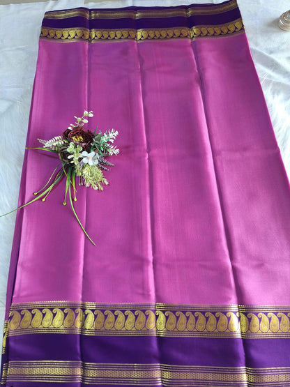 Pure Mysore Crepe Silk - Mauve & Purple accented Kairi Motifs Border