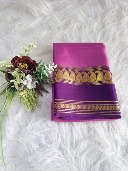 Pure Mysore Crepe Silk - Mauve & Purple accented Kairi Motifs Border