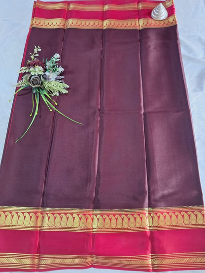 Pure Mysore Crepe Silk - Maroon & Red accented Kairi Motifs Border