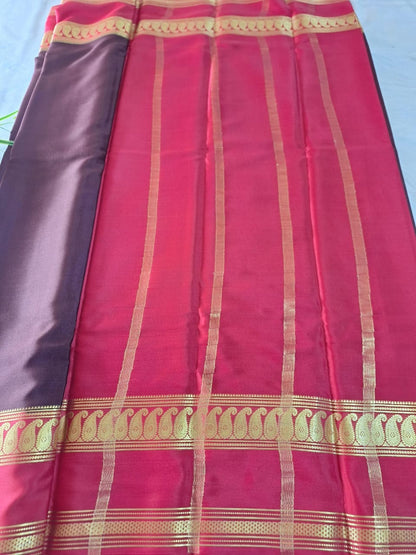 Pure Mysore Crepe Silk - Maroon & Red accented Kairi Motifs Border