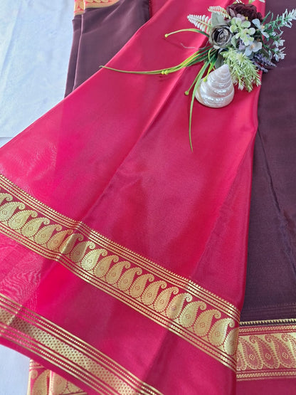Pure Mysore Crepe Silk - Maroon & Red accented Kairi Motifs Border