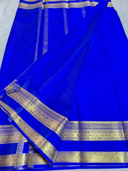 Pure Mysore Crepe Silk - Royal Blue Paradise designer Bentex Border