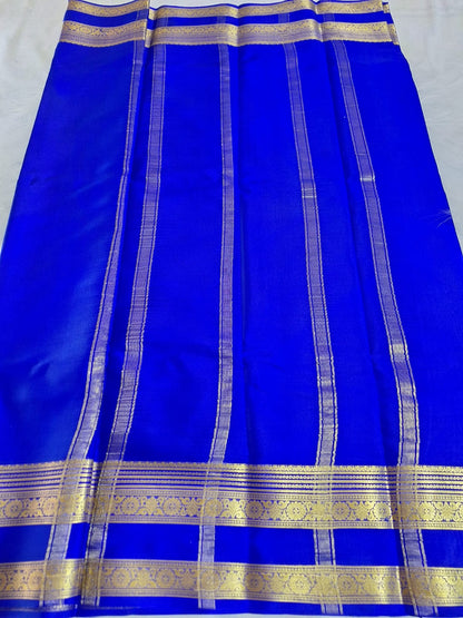 Pure Mysore Crepe Silk - Royal Blue Paradise designer Bentex Border
