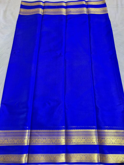 Pure Mysore Crepe Silk - Royal Blue Paradise designer Bentex Border