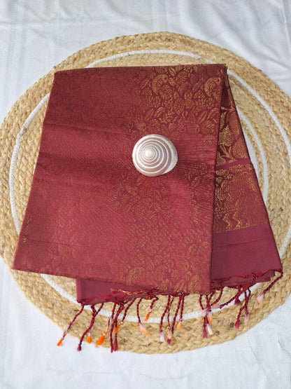 Pure Handloom Soft Silk - Brocade Maroon & Gold