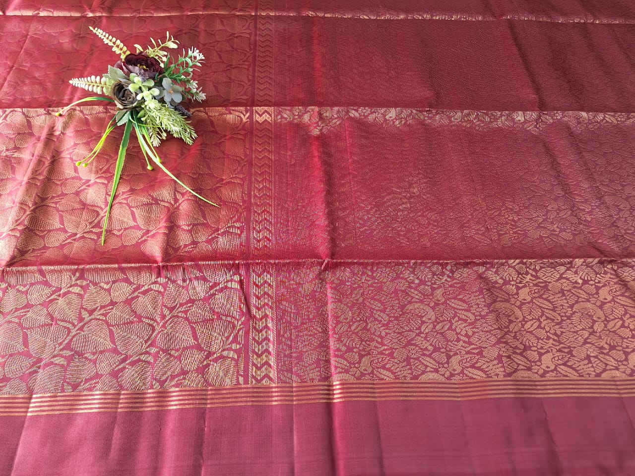 Pure Handloom Soft Silk - Brocade Maroon & Gold