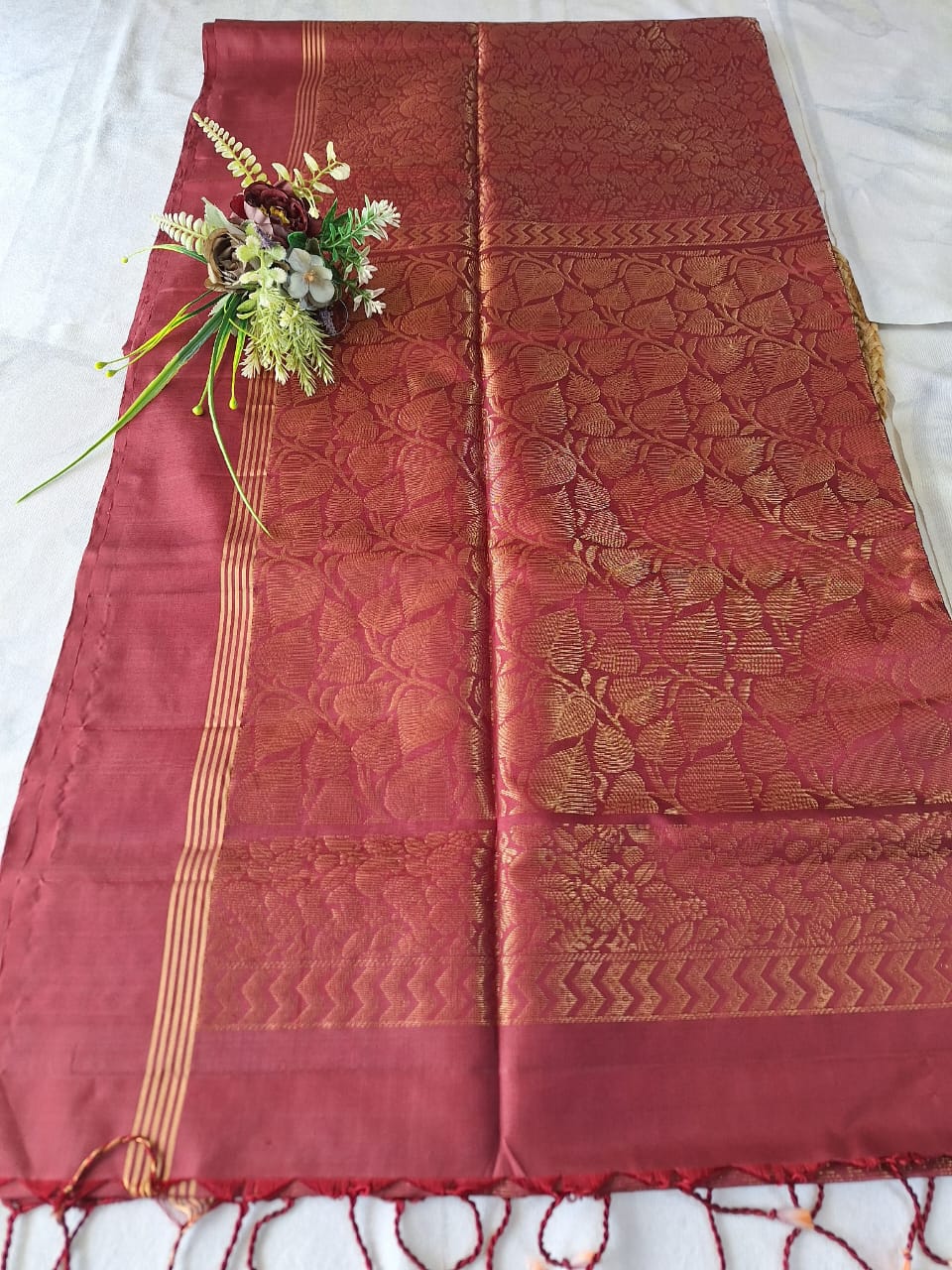 Pure Handloom Soft Silk - Brocade Maroon & Gold