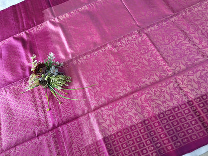 Pure Handloom Soft Silk - Brocade Light Pink & Rani