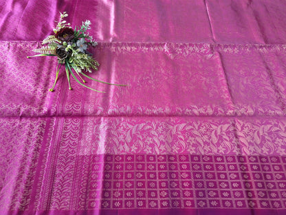 Pure Handloom Soft Silk - Brocade Light Pink & Rani