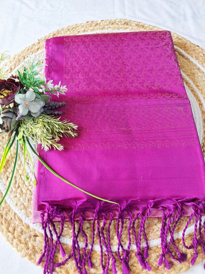 Pure Handloom Soft Silk - Brocade Light Pink & Rani