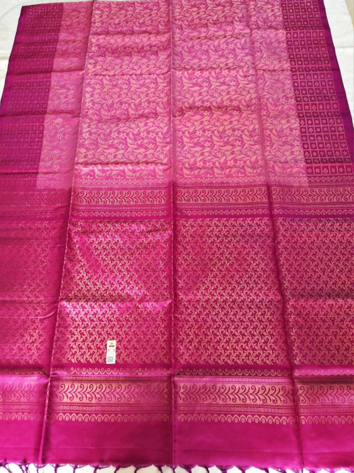 Pure Handloom Soft Silk - Brocade Light Pink & Rani