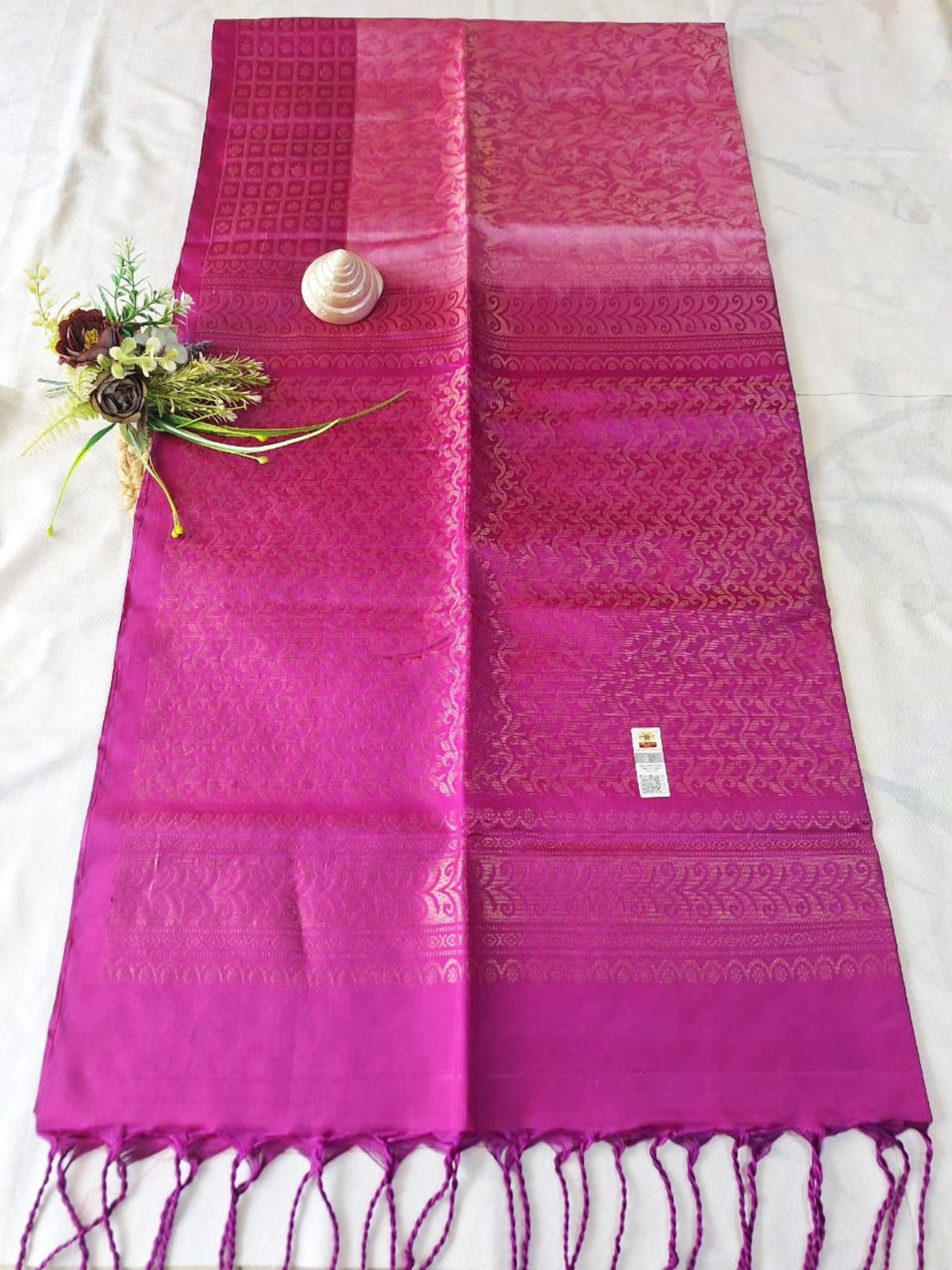 Pure Handloom Soft Silk - Brocade Light Pink & Rani