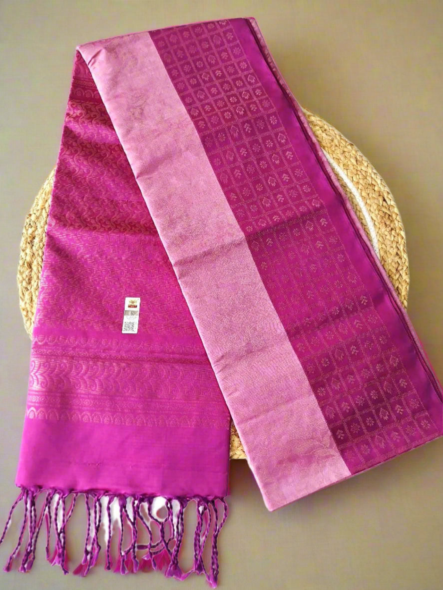 Pure Handloom Soft Silk - Brocade Light Pink & Rani