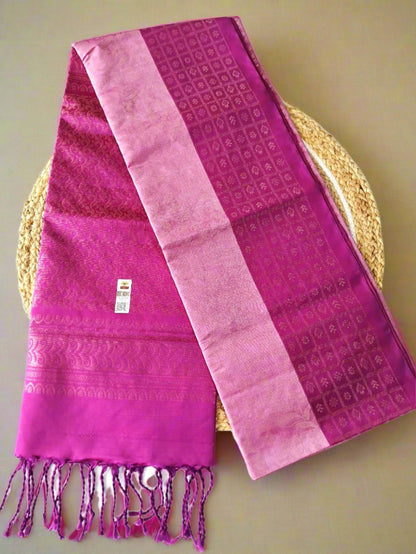 Pure Handloom Soft Silk - Brocade Light Pink & Rani