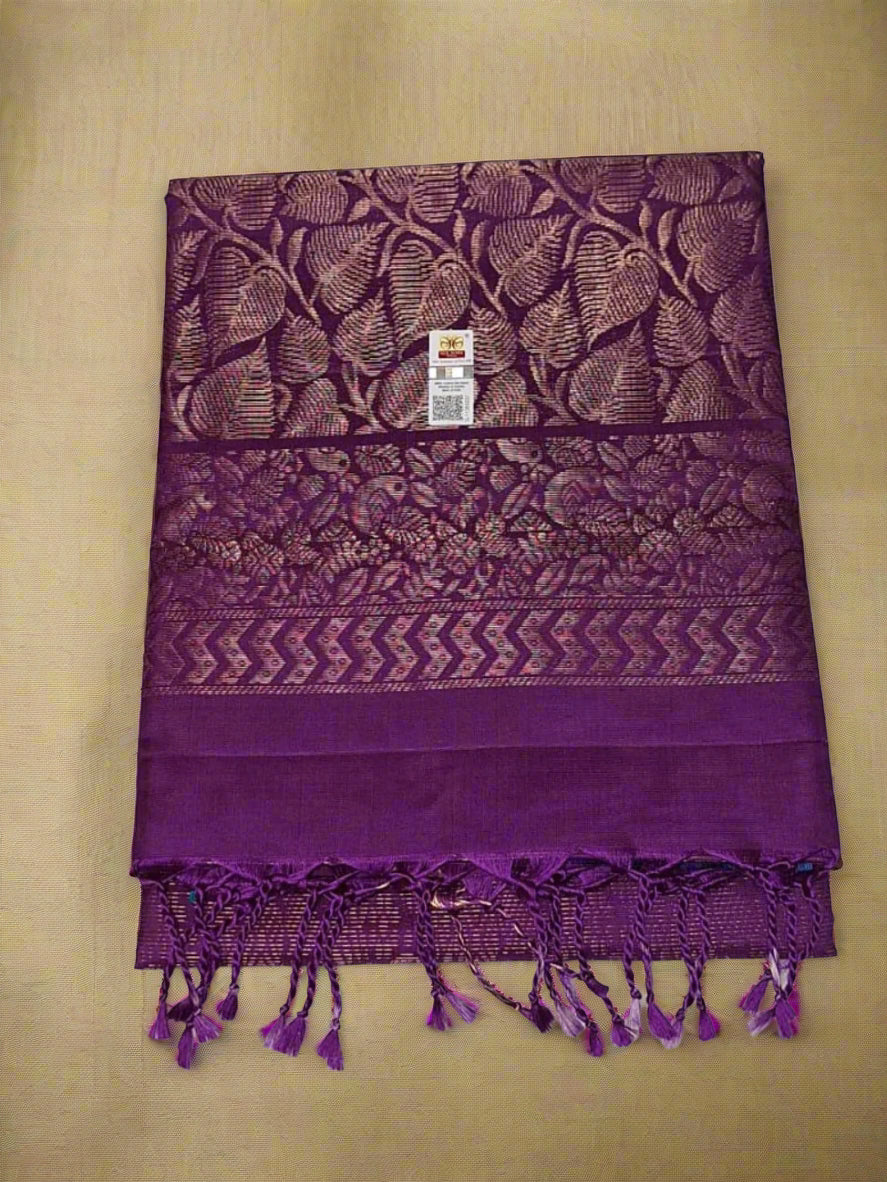 Pure Handloom Soft Silk - Brocade Rich Purple & Gold